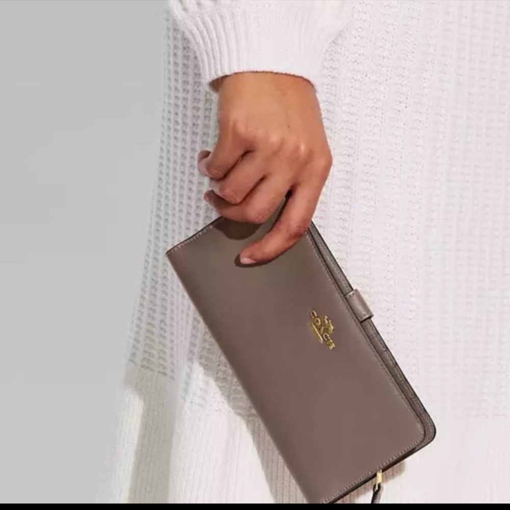 Coach skinny wallet brass/dark stone. NWT